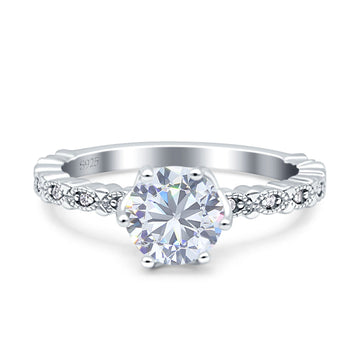 Art Deco Round Engagement Ring Simulated Cubic Zirconia 925 Sterling Silver Wholesale